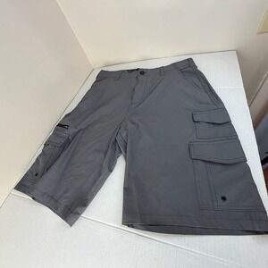 Iron Co. Stretch Tech Shorts Men's‎ 34 Grey Hound Cargo Pockets Flex Waist Band
